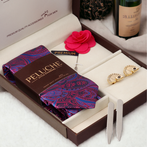 Winning Cards Gift Box Includes 1 Neck Tie, 1 Brooch, 1 Pair of Cufflinks and 1 Pair of Collar Stays for Men | Genuine Branded Product from Peluche.in
