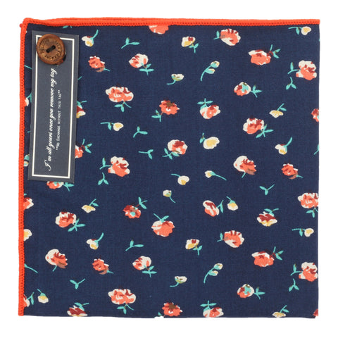 Tiny Flowers Dark Blue and Peach Colored Pocket Square for Men | Genuine Branded Product from Peluche.in