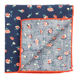 Peluche Tiny Flowers Dark Blue and Peach Colored Pocket Square for Men