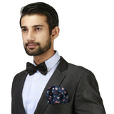 Peluche Tiny Flowers Dark Blue and Peach Colored Pocket Square for Men