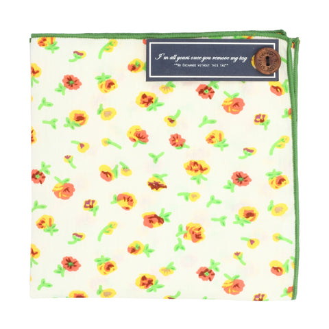 Tiny Flowers Off White and Yellow Colored Pocket Square for Men | Genuine Branded Product from Peluche.in