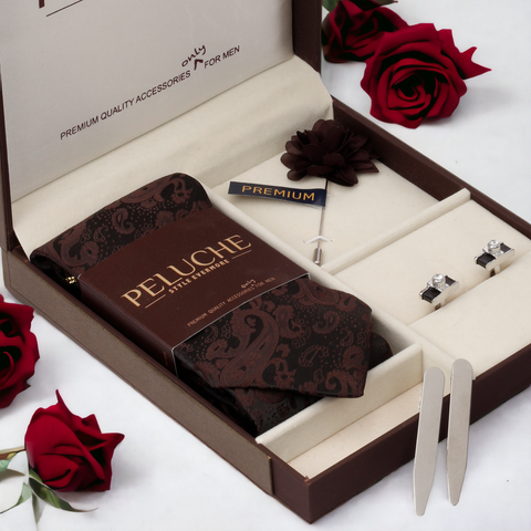 Photogenic Camera Gift Box Includes 1 Neck Tie, 1 Brooch, 1 Pair of Cufflinks and 1 Pair of Collar Stays for Men | Genuine Branded Product from Peluche.in