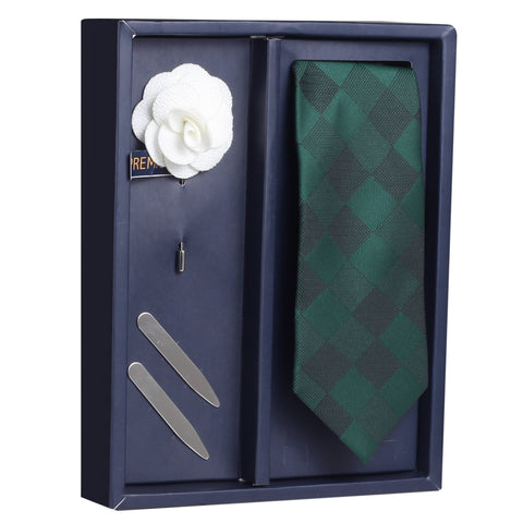 The Majestic Green Gift Box Includes 1 Neck Tie, 1 Brooch & 1 Pair of Collar Stays for Men | Genuine Branded Product from Peluche.in