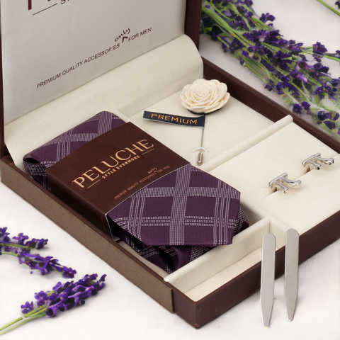 Numerical Pi Gift Box Includes 1 Neck Tie, 1 Brooch, 1 Pair of Cufflinks and 1 Pair of Collar Stays for Men | Genuine Branded Product from Peluche.in