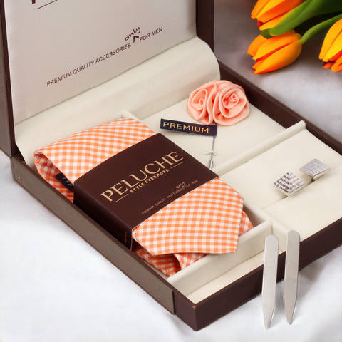 Titillating Gift Box Includes 1 Neck Tie, 1 Brooch, 1 Pair of Cufflinks and 1 Pair of Collar Stays for Men | Genuine Branded Product from Peluche.in