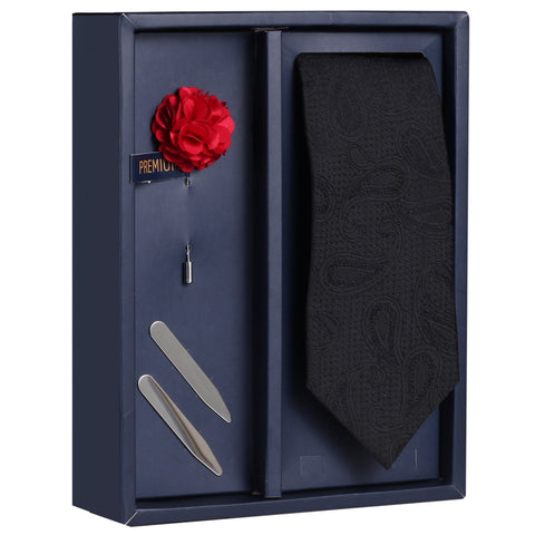 The Charismatic Bow Gift Box Includes 1 Neck Tie, 1 Brooch & 1 Pair of Collar Stays for Men | Genuine Branded Product from Peluche.in
