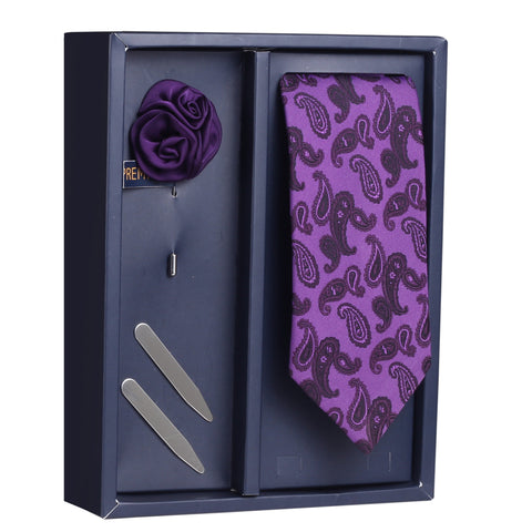 The Fetching Flower Gift Box Includes 1 Neck Tie, 1 Brooch & 1 Pair of Collar Stays for Men | Genuine Branded Product from Peluche.in