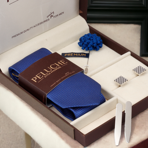 Flattering Gift Box Includes 1 Neck Tie, 1 Brooch, 1 Pair of Cufflinks and 1 Pair of Collar Stays for Men | Genuine Branded Product from Peluche.in