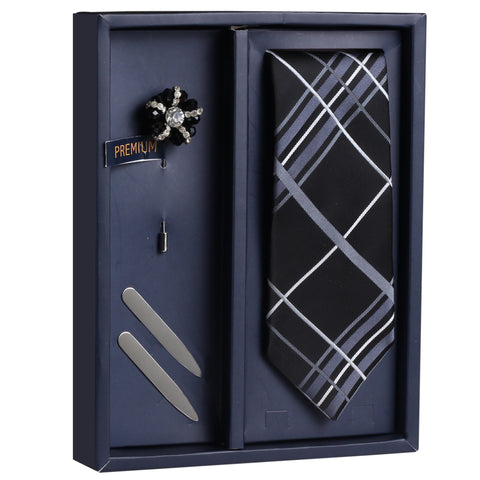 The Perfect Combo Gift Box Includes 1 Neck Tie, 1 Brooch & 1 Pair of Collar Stays for Men | Genuine Branded Product from Peluche.in