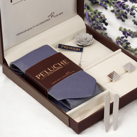 Sharp Gift Box Includes 1 Neck Tie, 1 Brooch, 1 Pair of Cufflinks and 1 Pair of Collar Stays for Men | Genuine Branded Product from Peluche.in