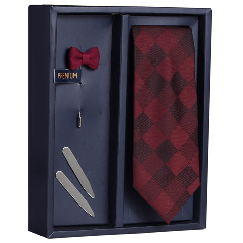 The Maroon Droon Gift Box Includes 1 Neck Tie, 1 Brooch & 1 Pair of Collar Stays for Men | Genuine Branded Product from Peluche.in