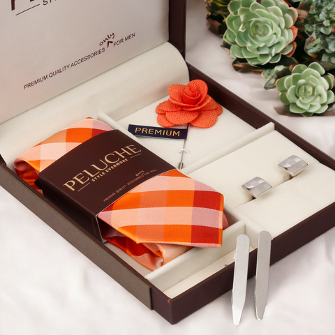 Sensational Gift Box Includes 1 Neck Tie, 1 Brooch, 1 Pair of Cufflinks and 1 Pair of Collar Stays for Men | Genuine Branded Product from Peluche.in