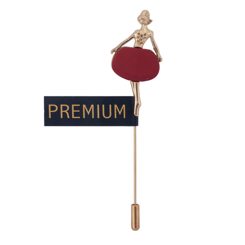 Dancing Ballerina Golden and Maroon Colored Brooch / Lapel Pin for Men | Genuine Branded Product from Peluche.in