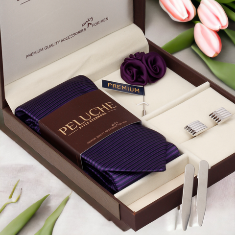 Ravishing Gift Box Includes 1 Neck Tie, 1 Brooch, 1 Pair of Cufflinks and 1 Pair of Collar Stays for Men | Genuine Branded Product from Peluche.in