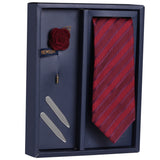 The Carmine Stripe Gift Box Includes 1 Neck Tie, 1 Brooch & 1 Pair of Collar Stays for Men | Genuine Branded Product from Peluche.in