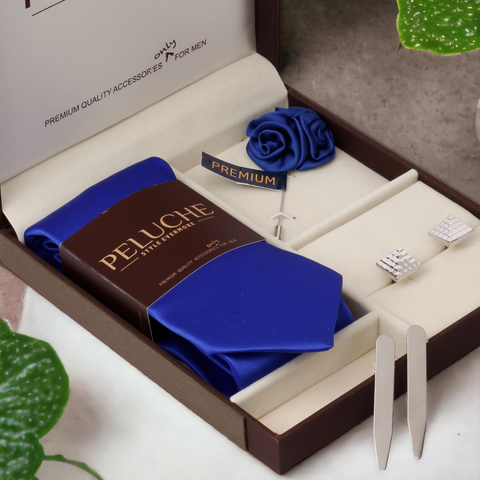 Winsome Gift Box Includes 1 Neck Tie, 1 Brooch, 1 Pair of Cufflinks and 1 Pair of Collar Stays for Men | Genuine Branded Product from Peluche.in