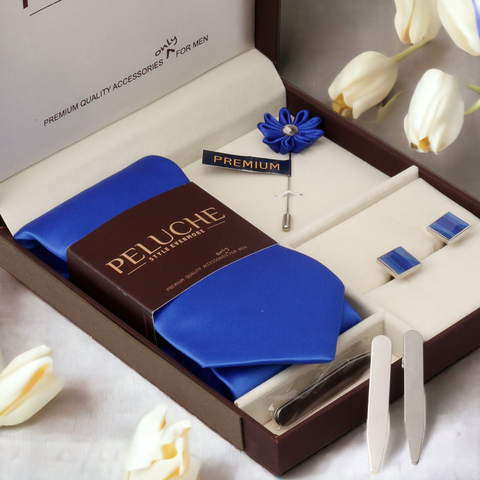 Courtly Gift Box Includes 1 Neck Tie, 1 Brooch, 1 Pair of Cufflinks and 1 Pair of Collar Stays for Men | Genuine Branded Product from Peluche.in