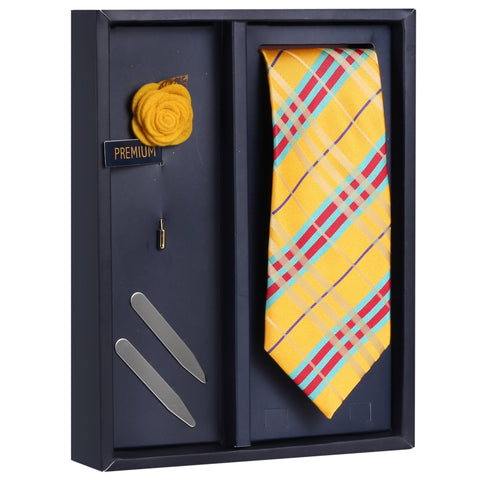 The Elegant Stripe Gift Box Includes 1 Neck Tie, 1 Brooch & 1 Pair of Collar Stays for Men | Genuine Branded Product from Peluche.in