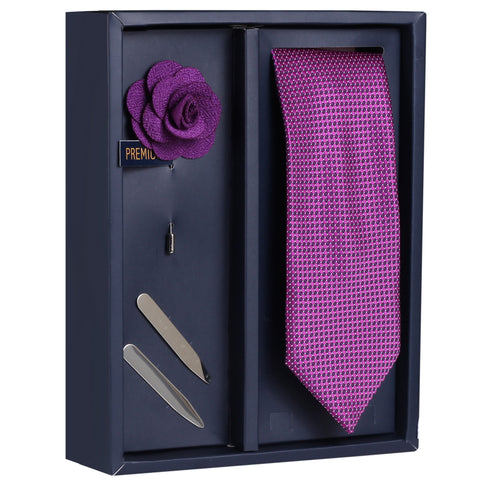 The Lilac Coup Gift Box Includes 1 Neck Tie, 1 Brooch & 1 Pair of Collar Stays for Men | Genuine Branded Product from Peluche.in
