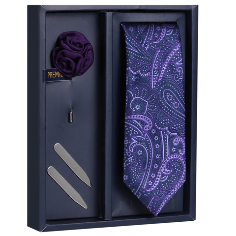 The Mauve Orchid Gift Box Includes 1 Neck Tie, 1 Brooch & 1 Pair of Collar Stays for Men | Genuine Branded Product from Peluche.in