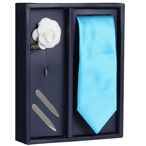 Blue Alluring Gaze Gift Box Includes 1 Neck Tie, 1 Brooch & 1 Pair of Collar Stays for Men | Genuine Branded Product from Peluche.in