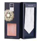 Peluche Stunning White Neck Tie & Pocket Square Set for Men