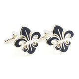 Peluche - Beautifully Crafted Orchid - Dark Blue, Silver - Cufflinks - Brass, Enamel