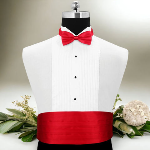 Peluche Sultry Red Cummerbund and Bow Tie Set Satin