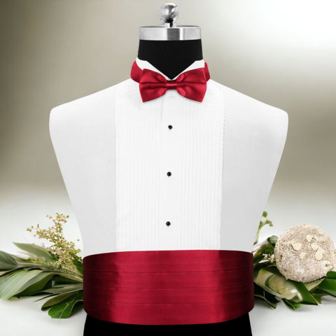 Peluche Maroon Affair - Cummerbund and Bow Tie Set Satin