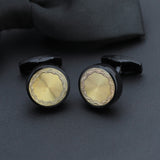 Kavove The Candid Circle Golden & Black Cufflinks For Men