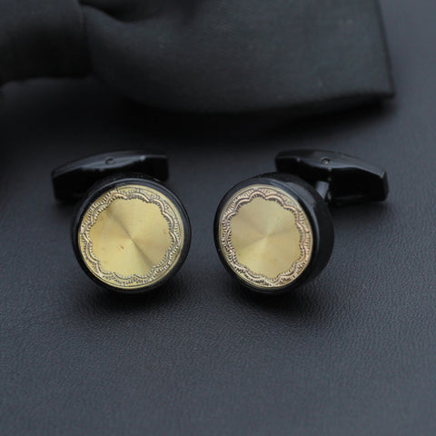 Kavove The Candid Circle Golden & Black Cufflinks For Men
