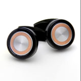 Kavove The Vogue Circle Silver & Black Cufflinks For Men
