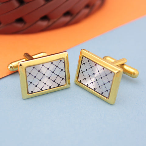 Kavove The Check Tech Silver & Golden Cufflink For Men