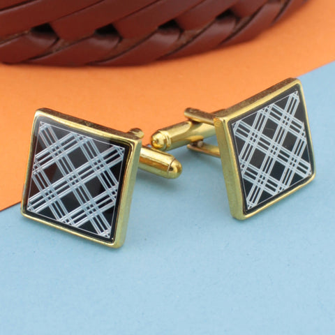 Kavove The Check Hustle Black & Golden Cufflink For Men