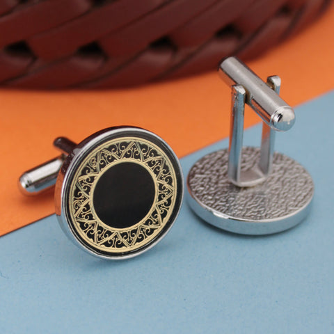 Kavove The Royal Delicacy Back & Silver Cufflink For Men