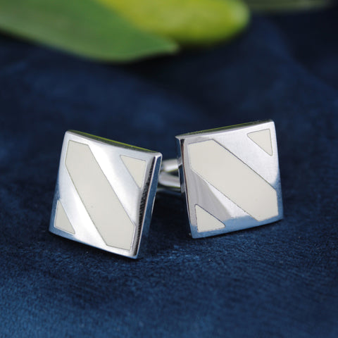 Kavove The Striped Link Cream & Silver Cufflink For Men