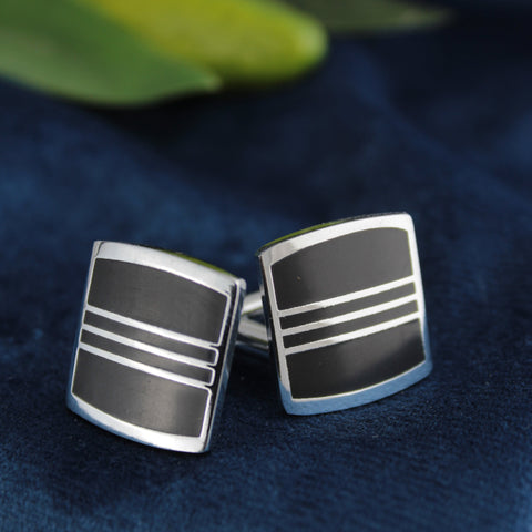 Kavove The Spotlight Black & Silver Cufflink For Men