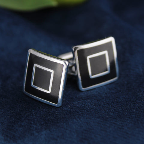 Kavove The Eye Catcher Black & Silver Cufflink For Men