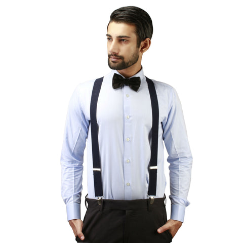 Buy Back to Basic - 3.5cm Navy Blue Coloured 3.5cm strap width suspender  for men