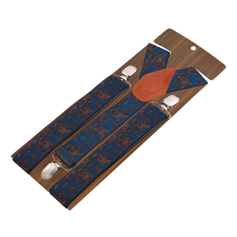 Floral Cut Blue Coloured 3cm Strap Width Suspender For Men | Genuine Branded Product Elastic